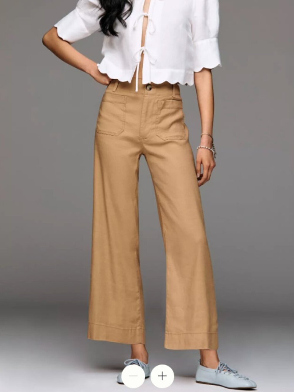 Anthropologie Maeve Colette Pants 27 Camel Linen Blend Wide Leg Crop Utility